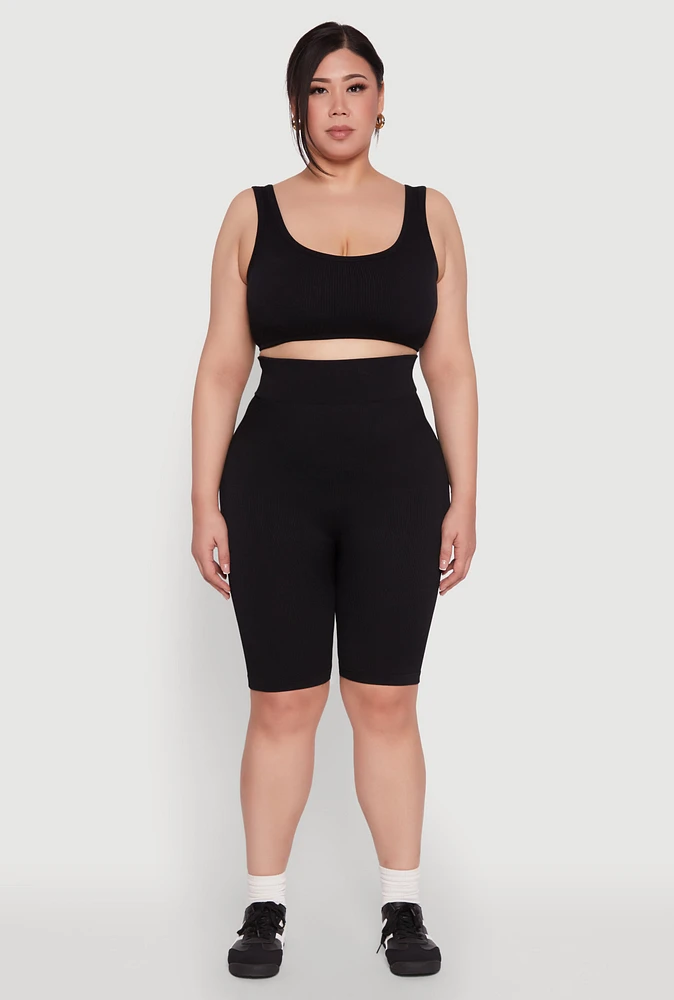 Womens Plus Seamless High Waist Cycling Shorts,