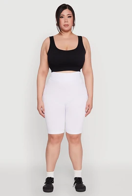 Womens Plus Size Seamless High Waist Cycling Shorts, White, Size 1X-2X