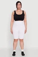 Womens Plus Size Seamless High Waist Cycling Shorts, White, Size 1X-2X