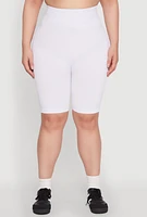 Womens Plus Size Seamless High Waist Cycling Shorts, White, Size 1X-2X