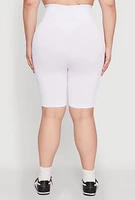 Womens Plus Size Seamless High Waist Cycling Shorts, White, Size 1X-2X