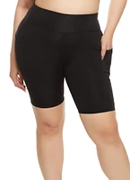 Womens Plus High Waisted Cell Phone Pocket Biker Shorts,