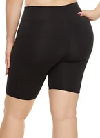 Womens Plus High Waisted Cell Phone Pocket Biker Shorts,