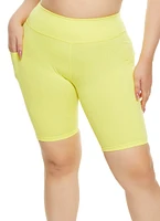 Womens Plus Size High Waisted Cell Phone Pocket Biker Shorts, Yellow, Size 1X