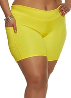 Womens Plus Side Pocket Bike Shorts, Yellow,