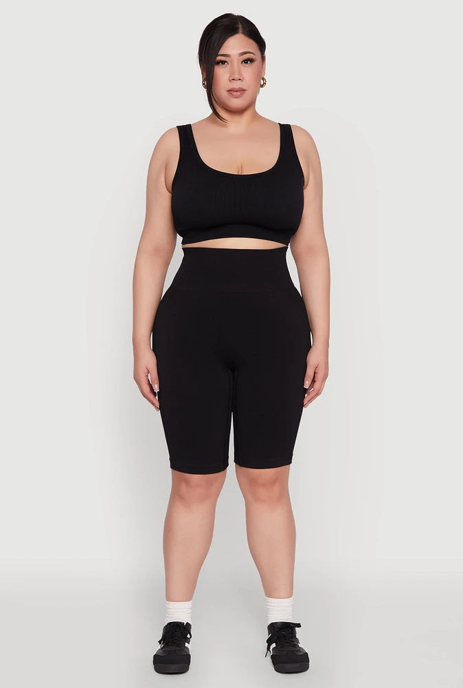 Womens Plus High Waist Cycling Shorts, 3X-4X