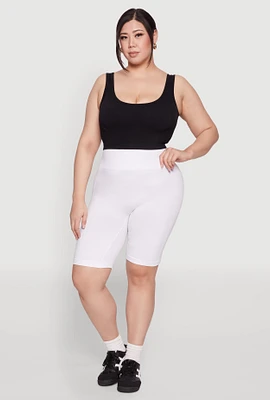 Womens Plus Size High Waist Cycling Shorts, White, Size 3X-4X