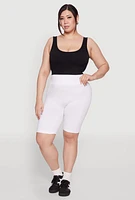 Womens Plus Size High Waist Cycling Shorts, White, Size 3X-4X