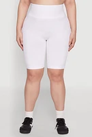 Womens Plus Size High Waist Cycling Shorts, White, Size 3X-4X