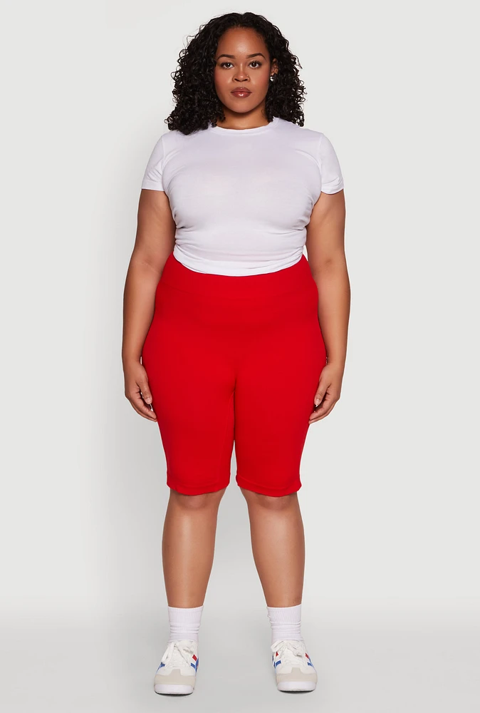 Womens Plus Size High Waist Cycling Shorts, Red, Size 3X-4X
