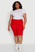 Womens Plus Size High Waist Cycling Shorts, Red, Size 3X-4X
