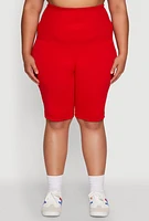Womens Plus Size High Waist Cycling Shorts, Red, Size 3X-4X