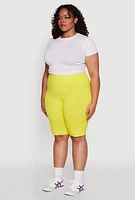 Womens Plus Size High Waist Cycling Shorts, Yellow, Size 3X-4X