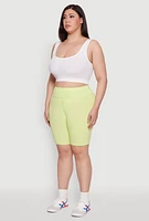 Womens Plus Size Cell Phone Pocket High Waisted Biker Shorts, Green, Size 2X