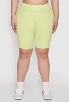 Womens Plus Size Cell Phone Pocket High Waisted Biker Shorts, Green, Size 2X