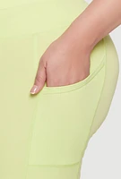 Womens Plus Size Cell Phone Pocket High Waisted Biker Shorts, Green, Size 2X