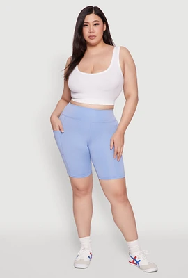 Womens Plus Cell Phone Pocket High Waisted Bike Shorts,