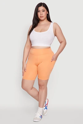 Womens Plus Size Cell Phone Pocket High Waisted Bike Shorts, Orange, Size 3X