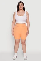 Womens Plus Size Cell Phone Pocket High Waisted Bike Shorts, Orange, Size 3X