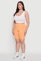 Womens Plus Size Cell Phone Pocket High Waisted Bike Shorts, Orange, Size 3X