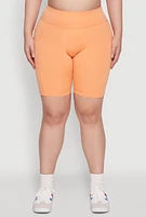 Womens Plus Size Cell Phone Pocket High Waisted Bike Shorts, Orange, Size 3X