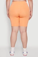 Womens Plus Size Cell Phone Pocket High Waisted Bike Shorts, Orange, Size 3X