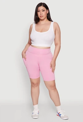 Womens Plus Size Cell Phone Pocket High Waisted Bike Shorts, Pink, Size 3X