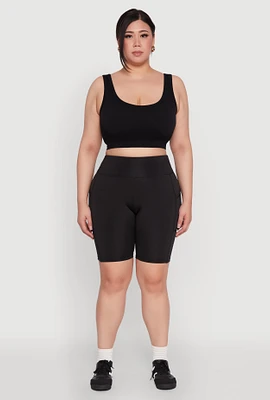 Womens Plus Size Cell Phone Pocket High Waist Biker Shorts, Black, Size 3X