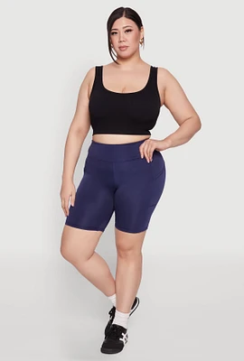 Womens Plus Size Cell Phone Pocket High Waist Biker Shorts, Blue, Size 3X