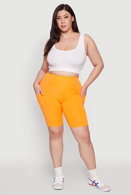 Womens Plus Size Cell Phone Pocket High Waist Biker Shorts, Orange, Size 1X