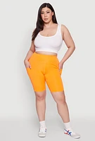 Womens Plus Size Cell Phone Pocket High Waist Biker Shorts, Orange, Size 1X