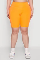 Womens Plus Size Cell Phone Pocket High Waist Biker Shorts, Orange, Size 1X