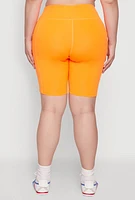 Womens Plus Size Cell Phone Pocket High Waist Biker Shorts, Orange, Size 1X