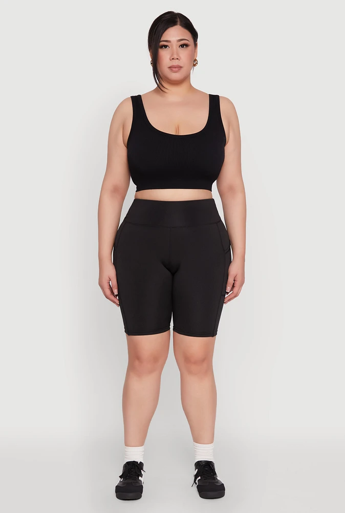 Womens Plus Size High Waist Biker Shorts, Black, Size 2X