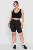 Womens Plus Size High Waist Biker Shorts, Black, Size 2X
