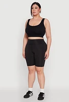 Womens Plus Size High Waist Biker Shorts, Black, Size 2X
