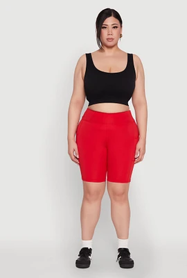 Womens Plus Size High Waist Biker Shorts, Red, Size 1X