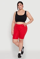 Womens Plus Size High Waist Biker Shorts, Red, Size 3X