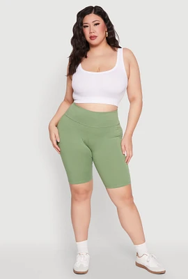 Womens Plus Size High Waisted Bike Shorts, Green, Size 3X