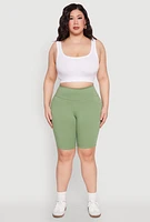 Womens Plus Size High Waisted Bike Shorts, Green, Size 3X