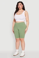 Womens Plus Size High Waisted Bike Shorts, Green, Size 3X