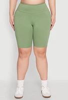 Womens Plus Size High Waisted Bike Shorts, Green, Size 3X