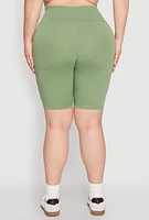Womens Plus Size High Waisted Bike Shorts, Green, Size 3X