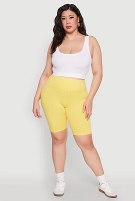 Womens Plus Size High Waisted Bike Shorts, Yellow, Size 3X