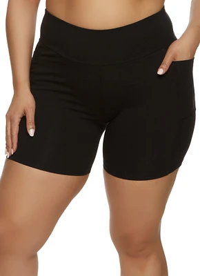 Womens Plus Basic Cell Phone Pocket Biker Shorts,