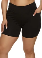 Womens Plus Size Basic Cell Phone Pocket Biker Shorts, Black, Size 3X