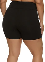 Womens Plus Size Basic Cell Phone Pocket Biker Shorts, Black, Size 3X