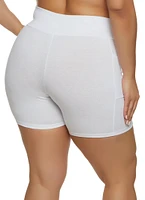 Womens Plus Size Basic Cell Phone Pocket Biker Shorts, White, Size 3X
