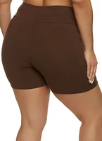 Womens Plus Basic Cell Phone Pocket Biker Shorts,