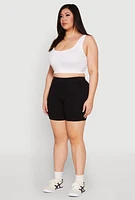 Womens Plus Seamless High Waisted Biker Shorts,